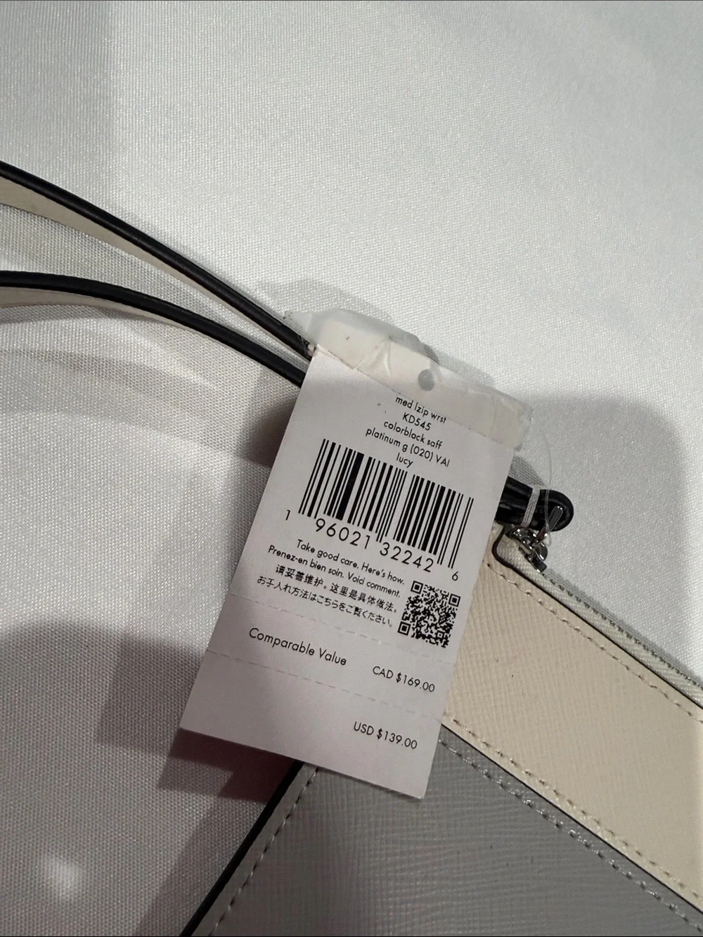 kate spade Two-Tone Wristlet in Cream and Light Gray